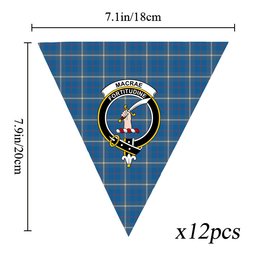 ScotsTee Shop Scottish MacRae of America Ancient Crest Tartan Triangle Flags Tartan Bunting, Pennants (12pcs)