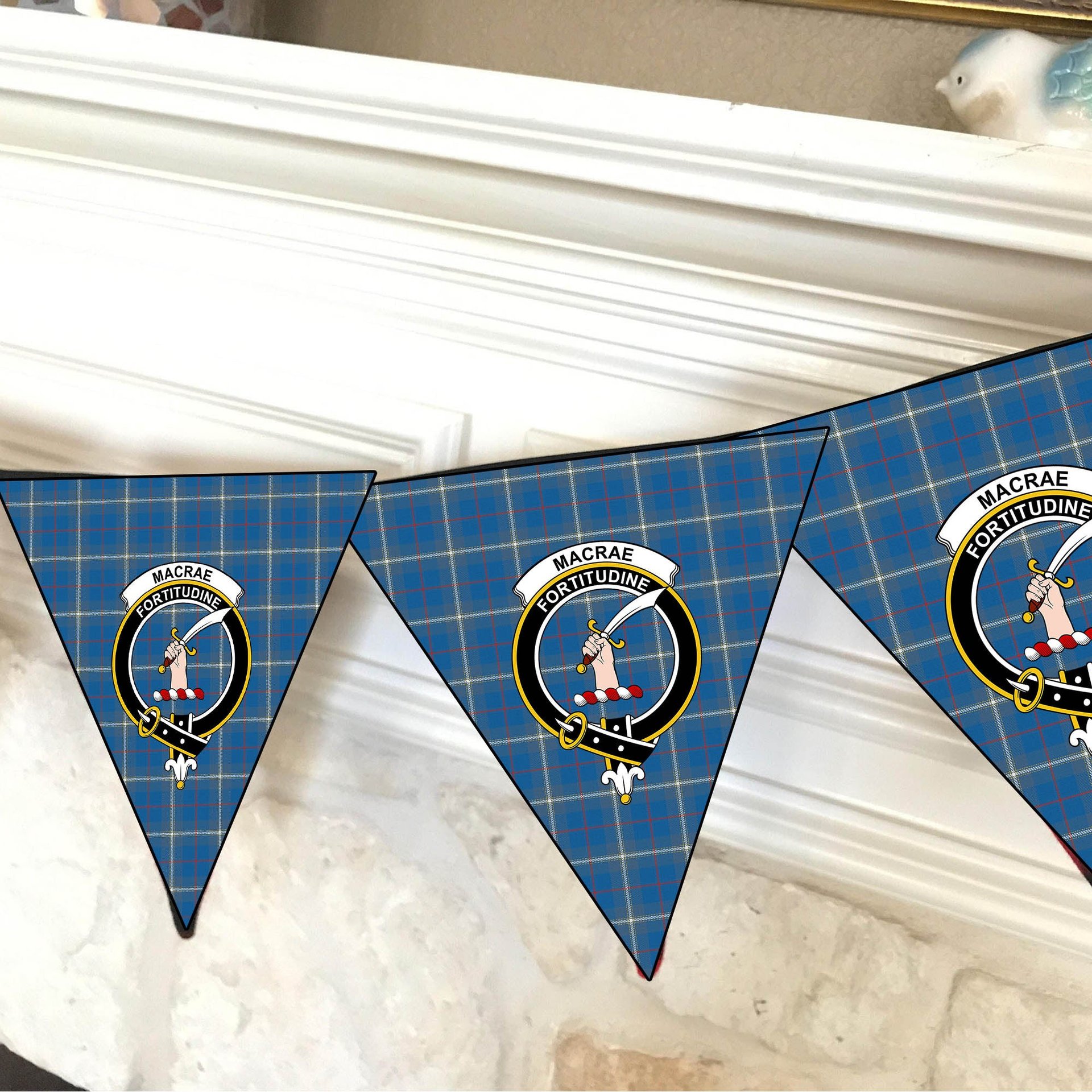 ScotsTee Shop Scottish MacRae of America Ancient Crest Tartan Triangle Flags Tartan Bunting, Pennants (12pcs)
