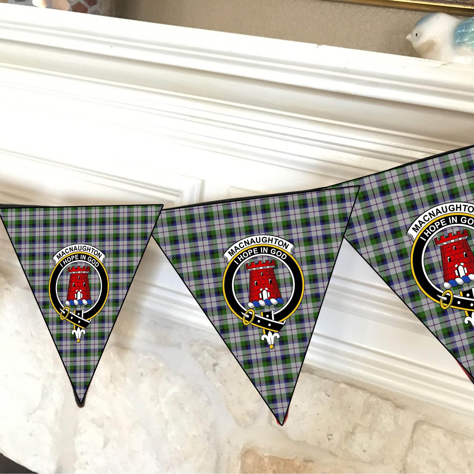 ScotsTee Shop Scottish MacNaughton Dress Crest Tartan Triangle Flags Tartan Bunting, Pennants (12pcs)