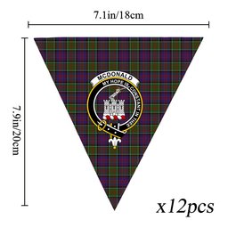 ScotsTee Shop Scottish McDonald of Clan Ranald Modern Crest Tartan Triangle Flags Tartan Bunting, Pennants (12pcs)