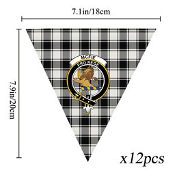 ScotsTee Shop Scottish McFie Black & White Ancient Crest Tartan Triangle Flags Tartan Bunting, Pennants (12pcs)