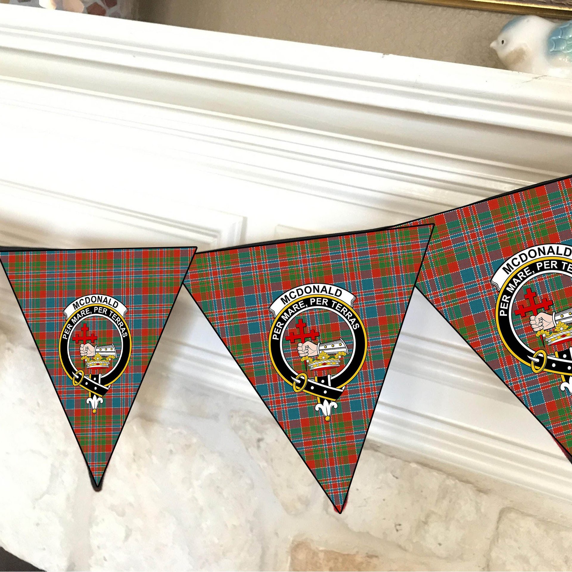 ScotsTee Shop Scottish McDonald of Boisdale Ancient Crest Tartan Triangle Flags Tartan Bunting, Pennants (12pcs)