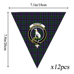 ScotsTee Shop Scottish Hunter of Peebleshire Crest Tartan Triangle Flags Tartan Bunting, Pennants (12pcs)