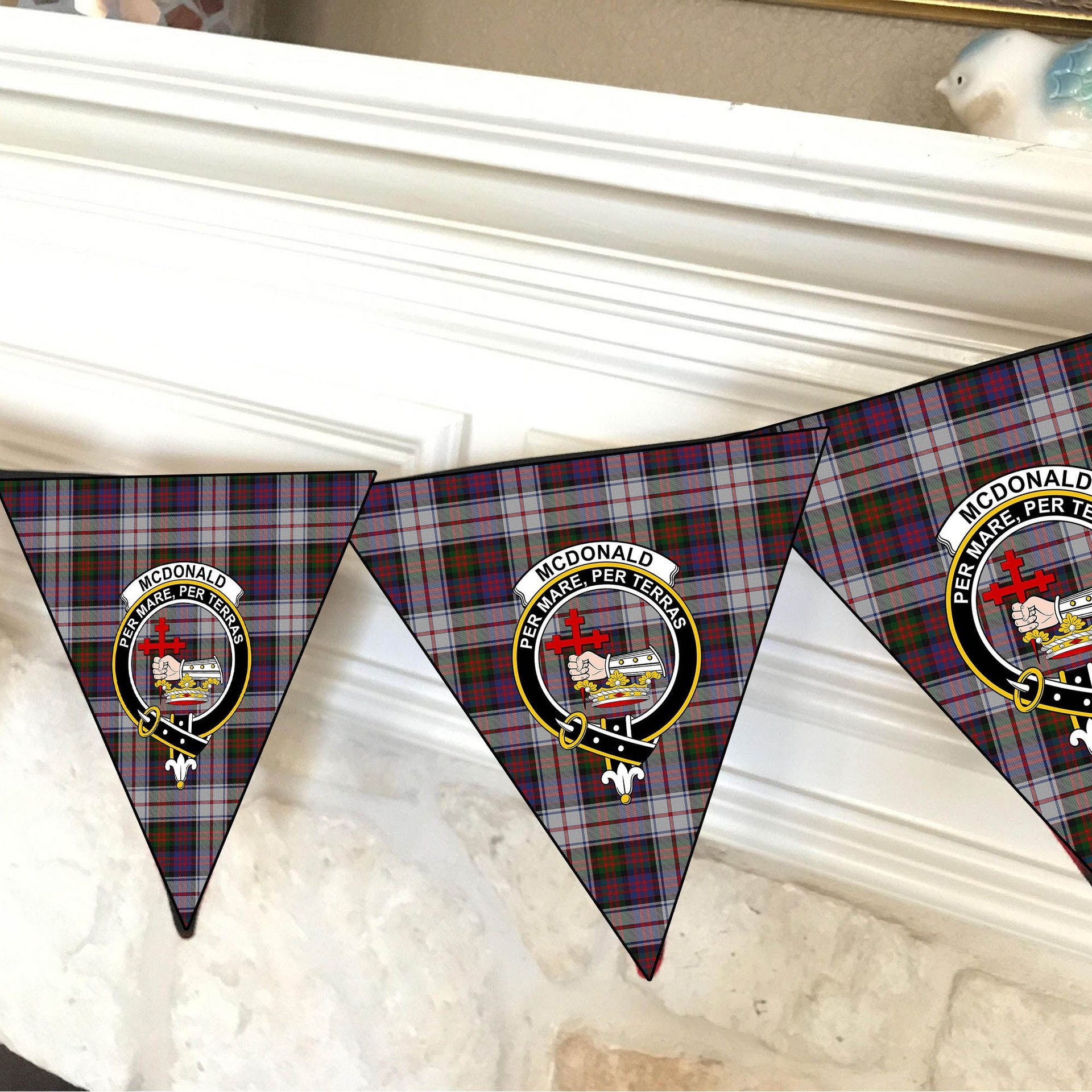 ScotsTee Shop Scottish McDonald Dress Modern Crest Tartan Triangle Flags Tartan Bunting, Pennants (12pcs)