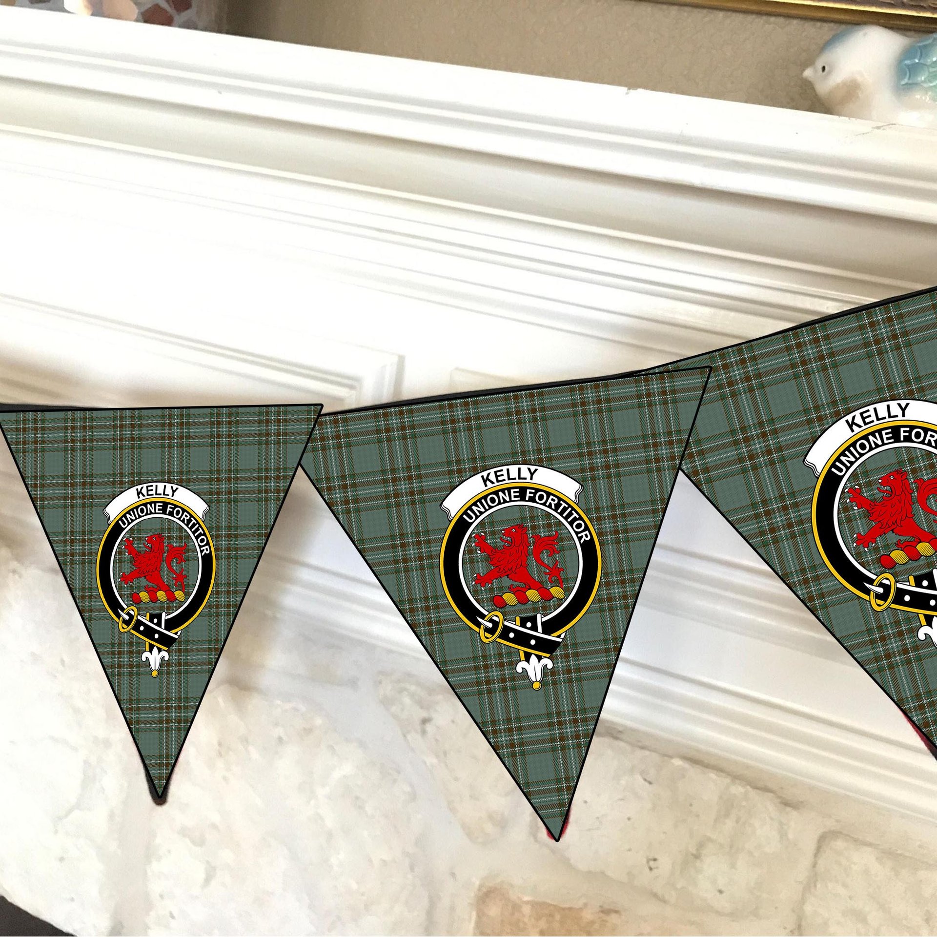 ScotsTee Shop Scottish Kelly Dress Crest Tartan Triangle Flags Tartan Bunting, Pennants (12pcs)