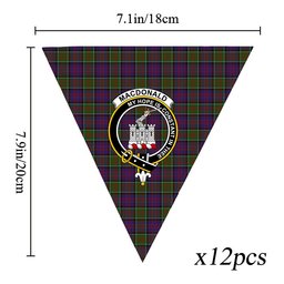 ScotsTee Shop Scottish MacDonald of Clan Ranald Modern Crest Tartan Triangle Flags Tartan Bunting, Pennants (12pcs)