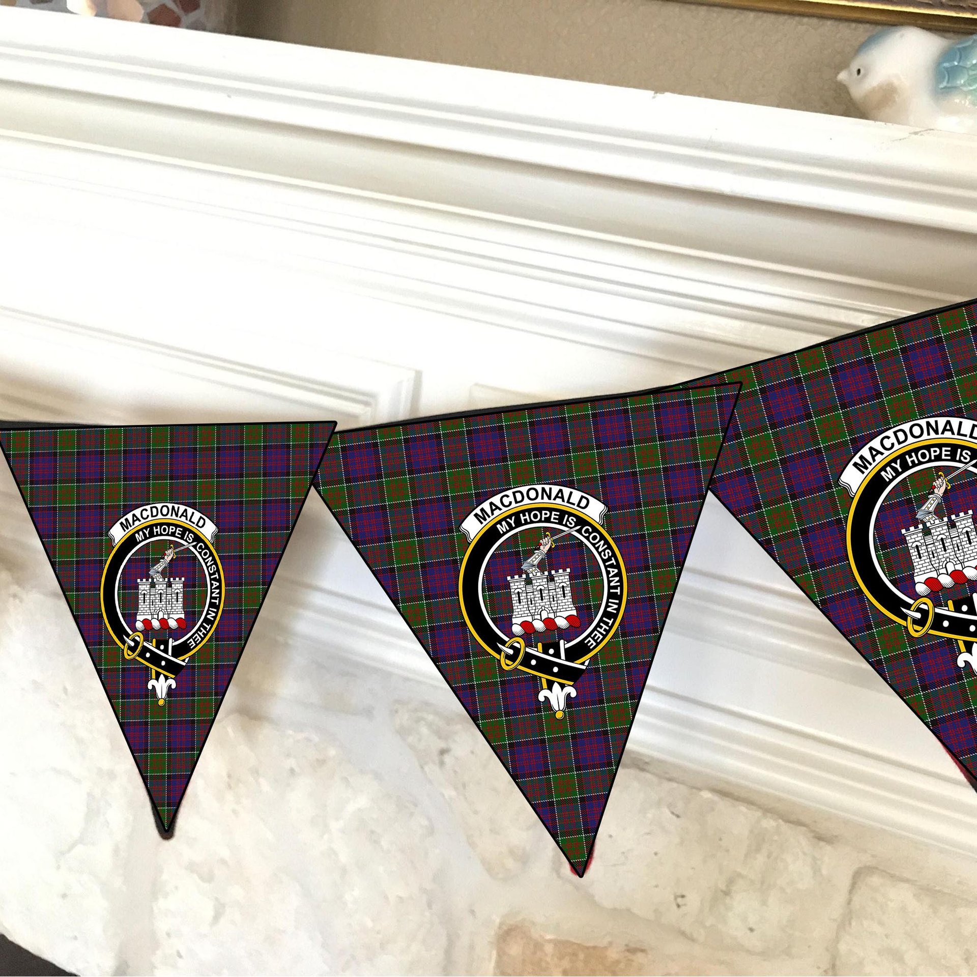 ScotsTee Shop Scottish MacDonald of Clan Ranald Modern Crest Tartan Triangle Flags Tartan Bunting, Pennants (12pcs)