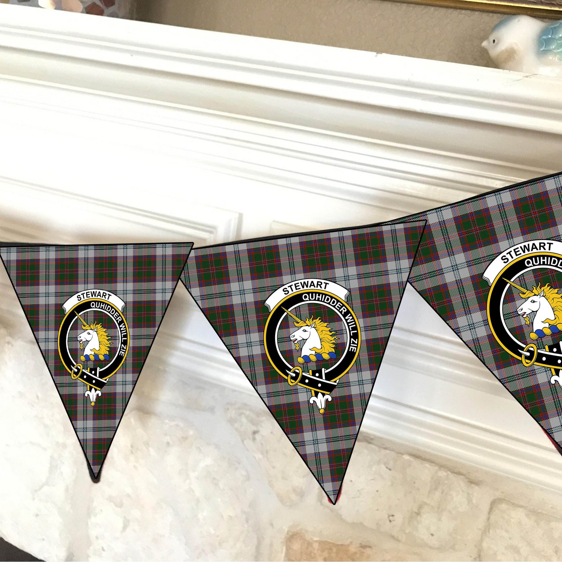 ScotsTee Shop Scottish Stewart of Appin Dress Crest Tartan Triangle Flags Tartan Bunting, Pennants (12pcs)
