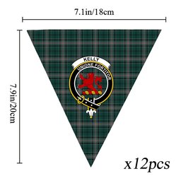 ScotsTee Shop Scottish Kelly of Sleat Hunting Crest Tartan Triangle Flags Tartan Bunting, Pennants (12pcs)