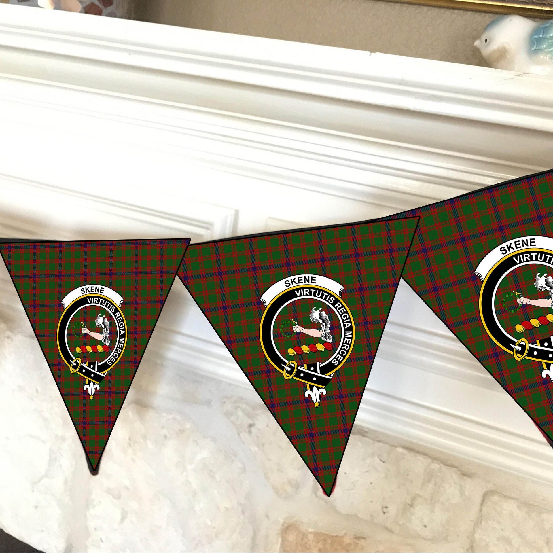 ScotsTee Shop Scottish Skene Modern Crest Tartan Triangle Flags Tartan Bunting, Pennants (12pcs)