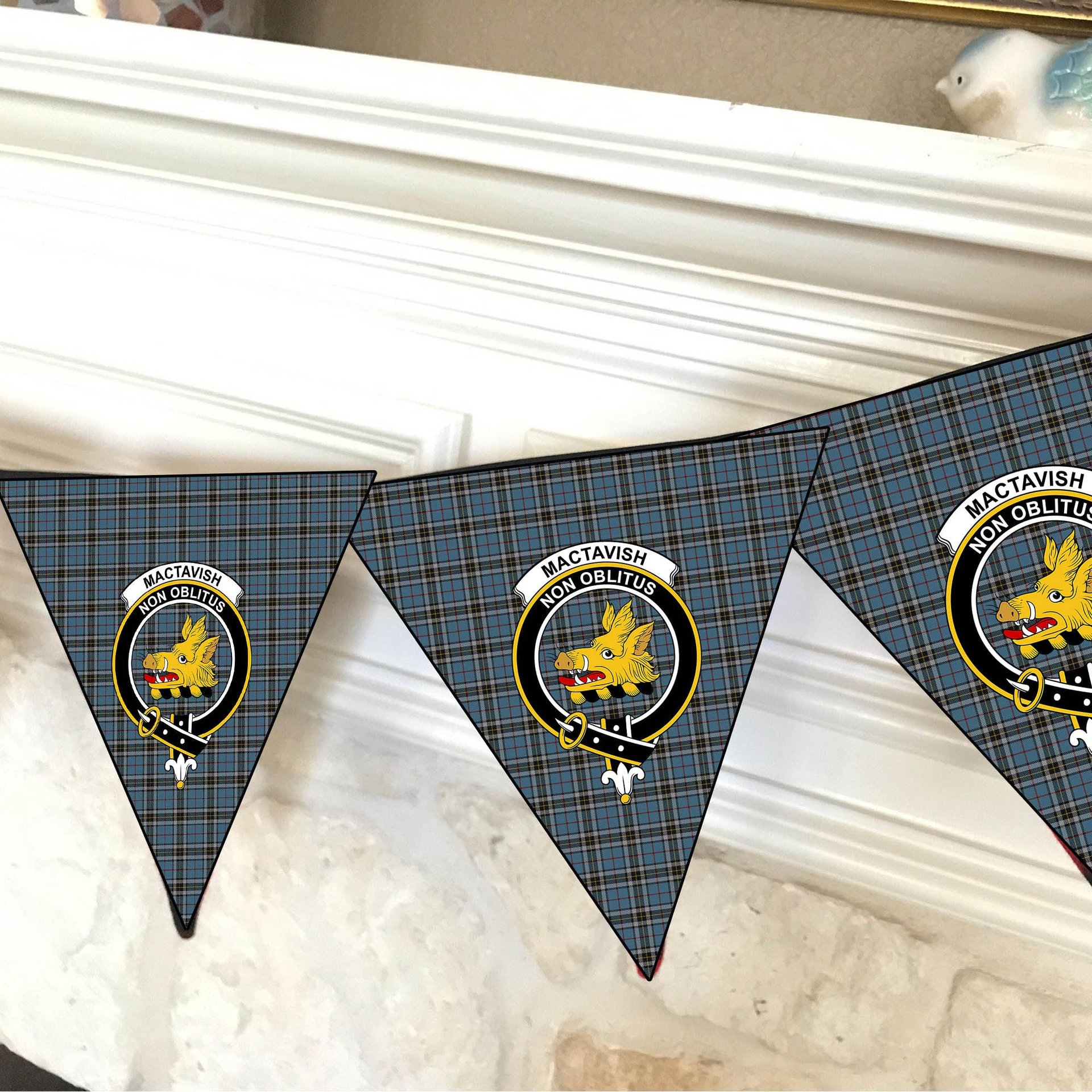 ScotsTee Shop Scottish MacTavish Dress Crest Tartan Triangle Flags Tartan Bunting, Pennants (12pcs)