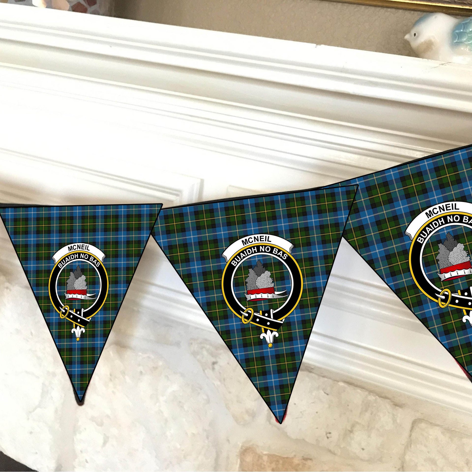 ScotsTee Shop Scottish McNeil of Barra Crest Tartan Triangle Flags Tartan Bunting, Pennants (12pcs)