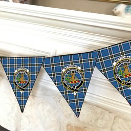 ScotsTee Shop Scottish McThomas Blue Modern Crest Tartan Triangle Flags Tartan Bunting, Pennants (12pcs)
