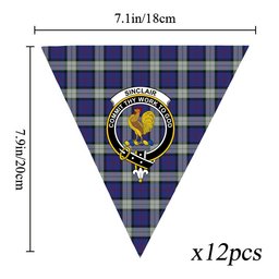 ScotsTee Shop Scottish Sinclair Dress Crest Tartan Triangle Flags Tartan Bunting, Pennants (12pcs)