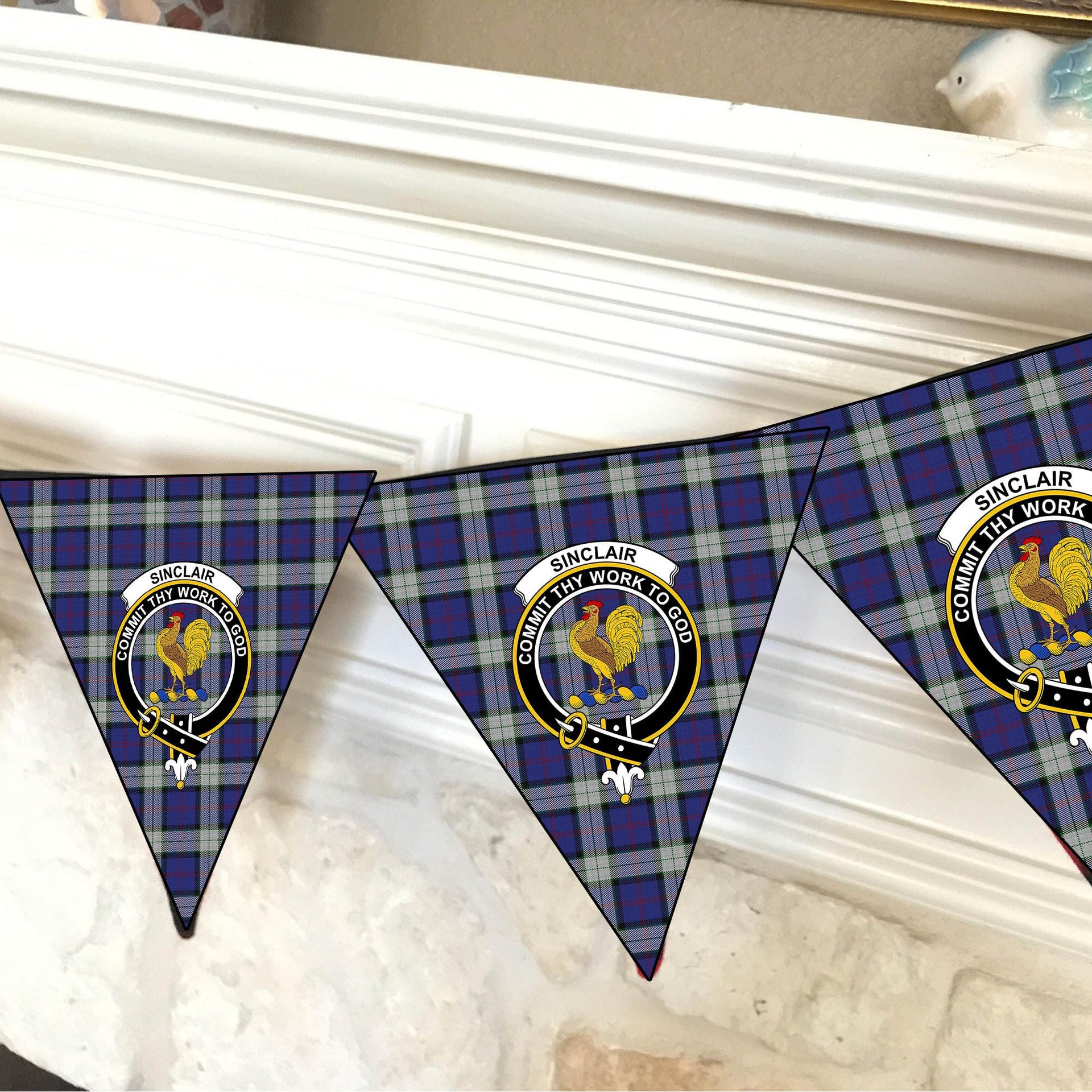 ScotsTee Shop Scottish Sinclair Dress Crest Tartan Triangle Flags Tartan Bunting, Pennants (12pcs)