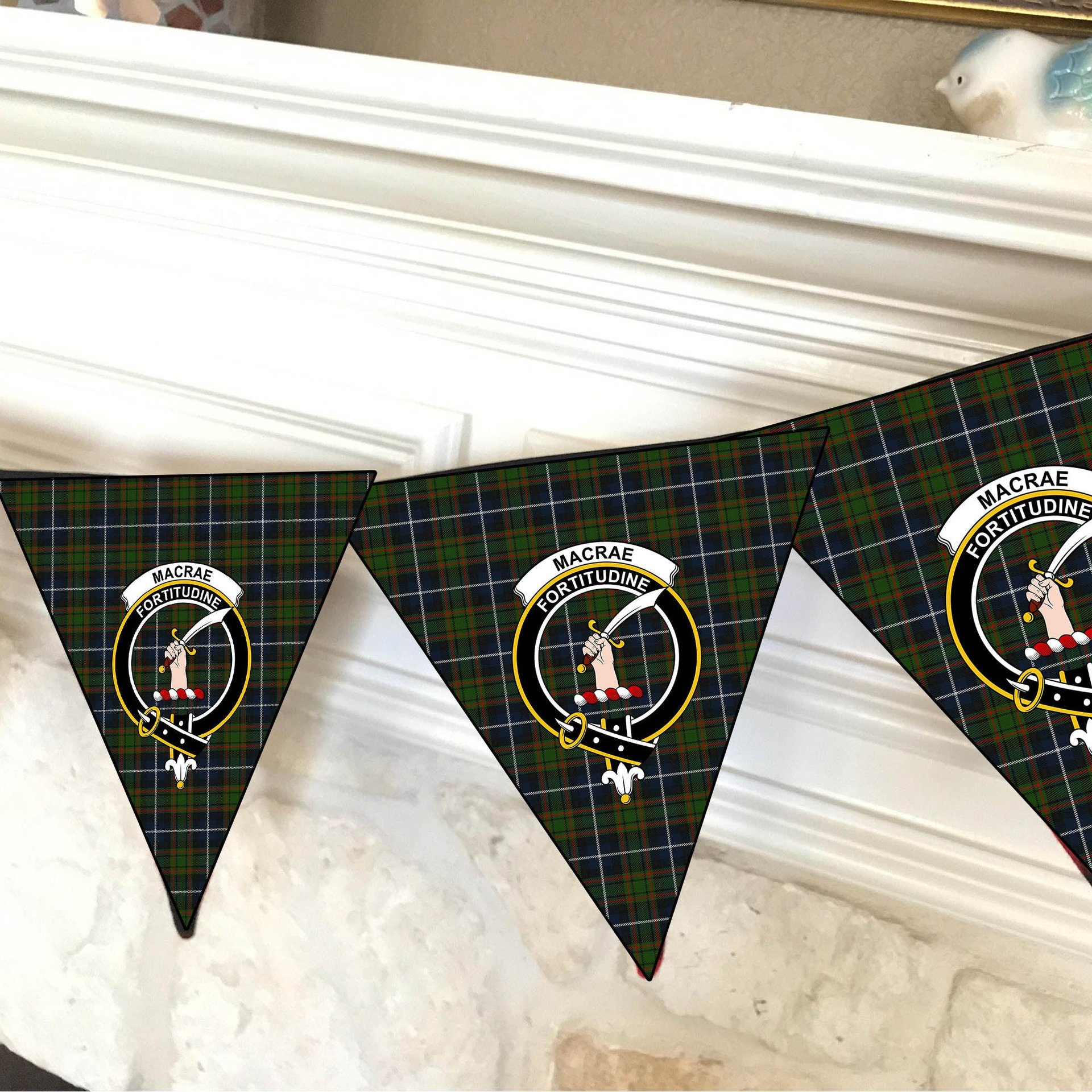 ScotsTee Shop Scottish MacRae Hunting Crest Tartan Triangle Flags Tartan Bunting, Pennants (12pcs)