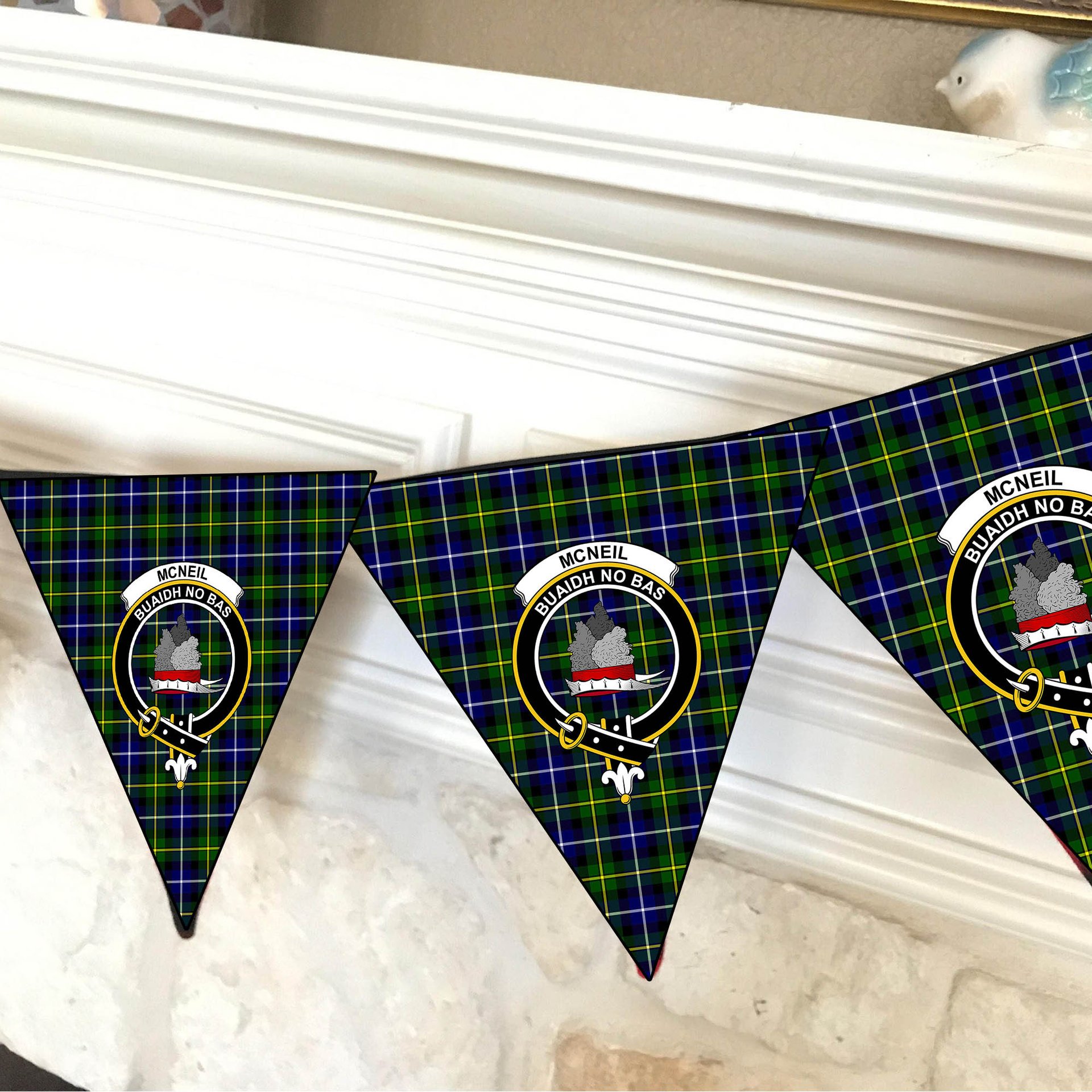 ScotsTee Shop Scottish McNeil of Barra Modern Crest Tartan Triangle Flags Tartan Bunting, Pennants (12pcs)