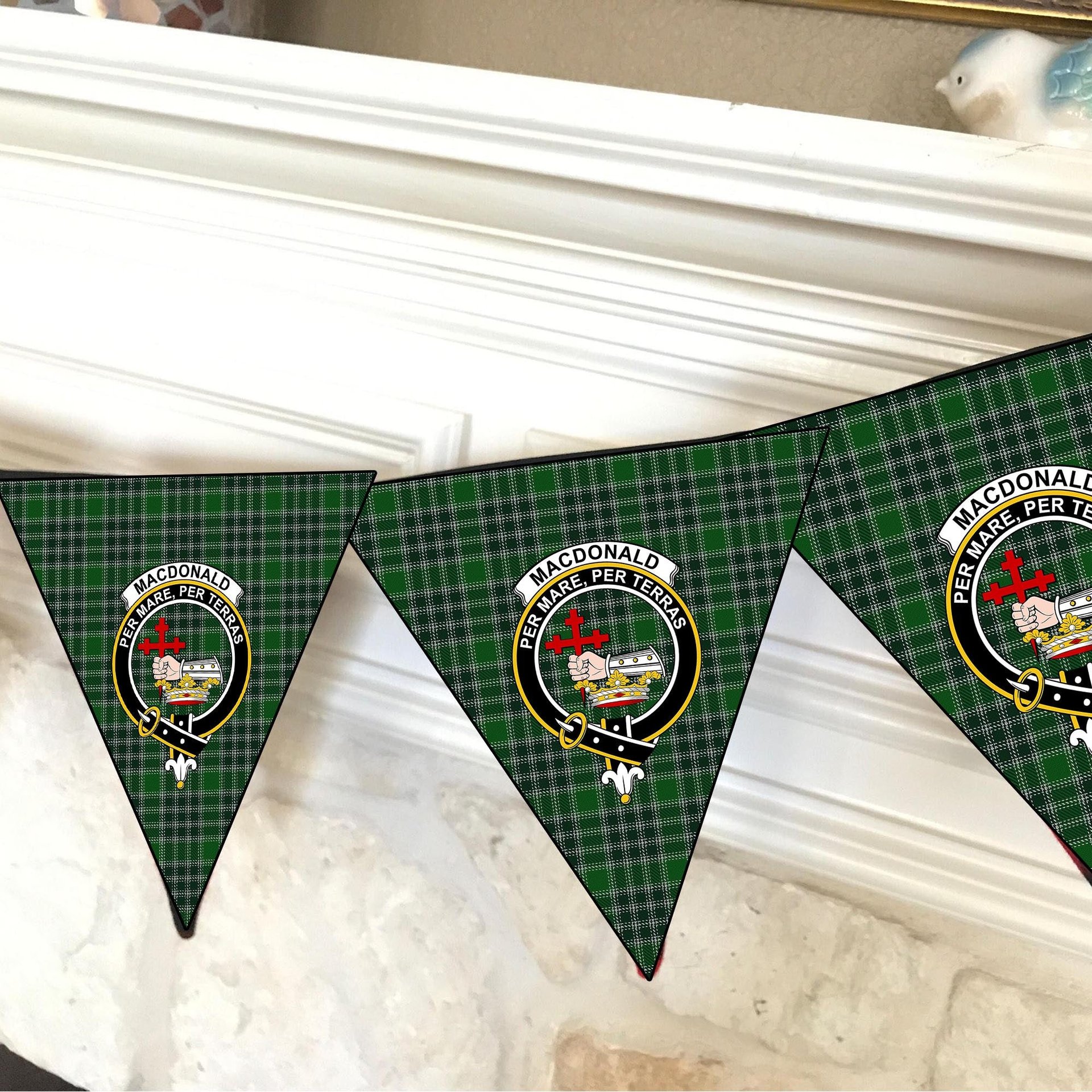 ScotsTee Shop Scottish MacDonald Lord of the Isles Hunting Crest Tartan Triangle Flags Tartan Bunting, Pennants (12pcs)