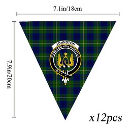ScotsTee Shop Scottish Johnstone Modern Crest Tartan Triangle Flags Tartan Bunting, Pennants (12pcs)