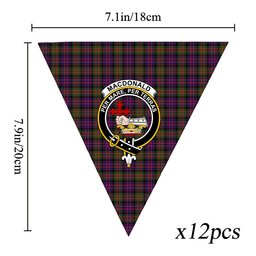 ScotsTee Shop Scottish MacDonald Modern Crest Tartan Triangle Flags Tartan Bunting, Pennants (12pcs)