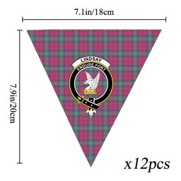 ScotsTee Shop Scottish Lindsay Ancient Crest Tartan Triangle Flags Tartan Bunting, Pennants (12pcs)