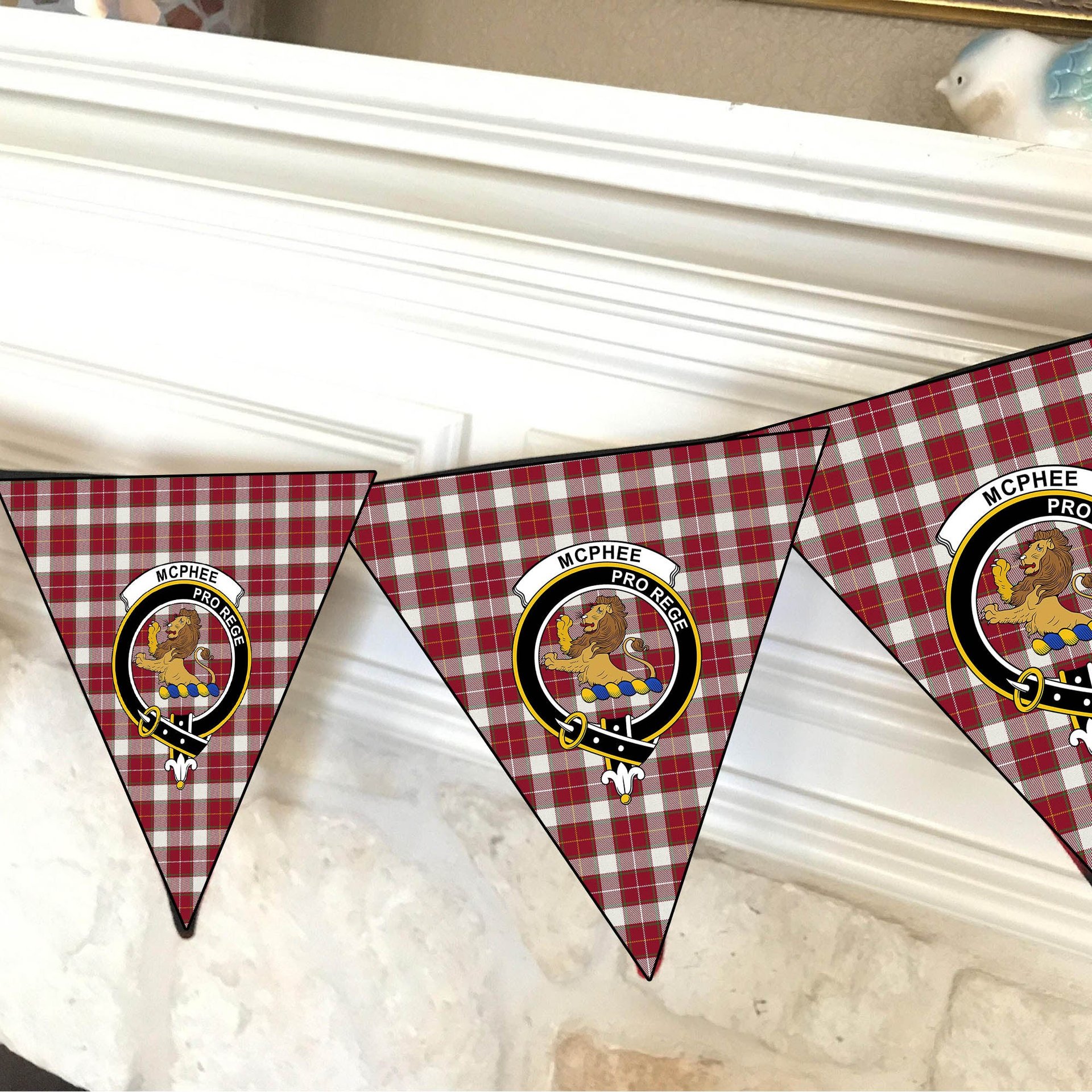 ScotsTee Shop Scottish McPhee Dress Modern Crest Tartan Triangle Flags Tartan Bunting, Pennants (12pcs)