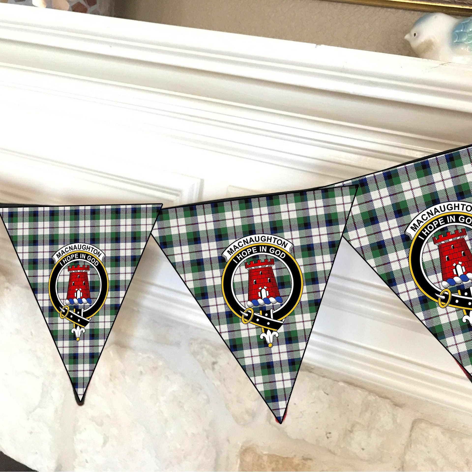 ScotsTee Shop Scottish MacNaughton Dress Modern Crest Tartan Triangle Flags Tartan Bunting, Pennants (12pcs)