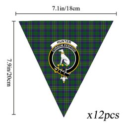ScotsTee Shop Scottish Hunter of Hunterston Crest Tartan Triangle Flags Tartan Bunting, Pennants (12pcs)