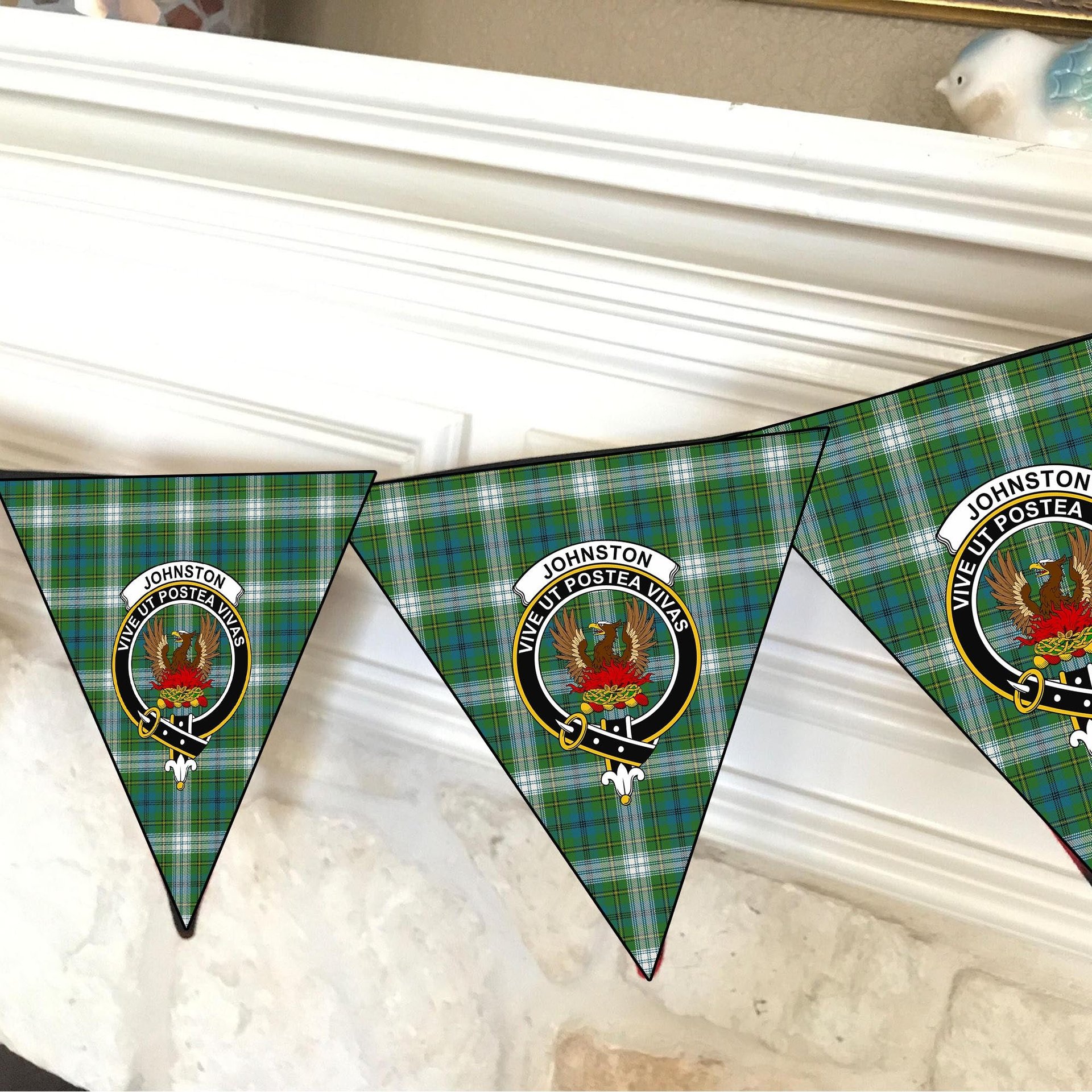 ScotsTee Shop Scottish Johnston Dress Ancient Crest Tartan Triangle Flags Tartan Bunting, Pennants (12pcs)