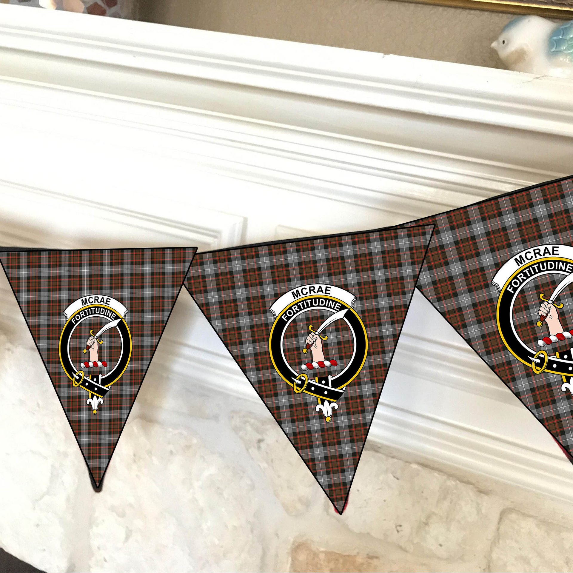 ScotsTee Shop Scottish McRae Hunting Weathered Crest Tartan Triangle Flags Tartan Bunting, Pennants (12pcs)