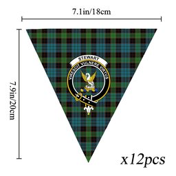 ScotsTee Shop Scottish Stewart Old Ancient Clan Crest Tartan Triangle Flags Tartan Bunting, Pennants (12pcs)