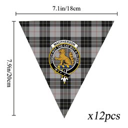 ScotsTee Shop Scottish MacPherson Dress Crest Tartan Triangle Flags Tartan Bunting, Pennants (12pcs)