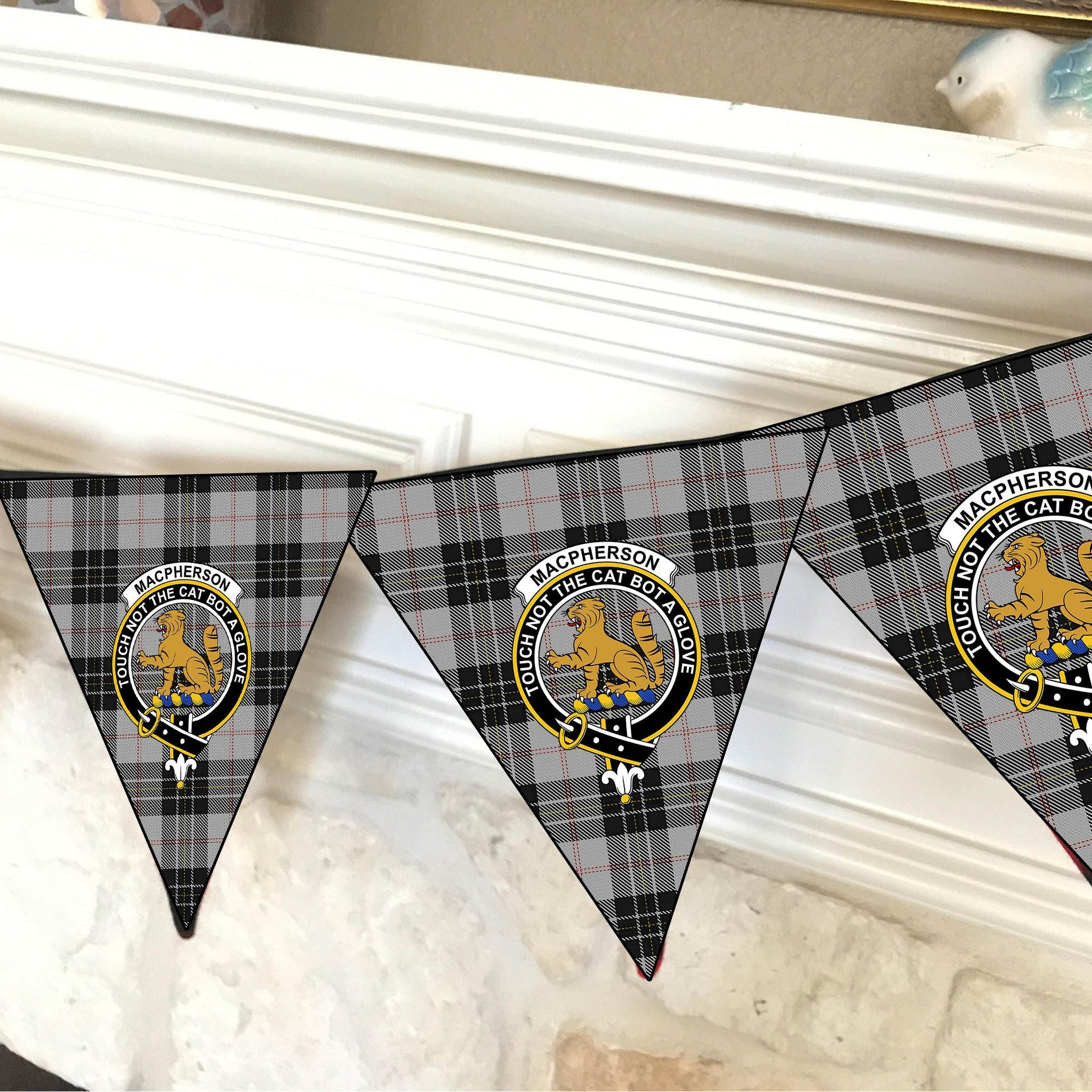 ScotsTee Shop Scottish MacPherson Dress Crest Tartan Triangle Flags Tartan Bunting, Pennants (12pcs)