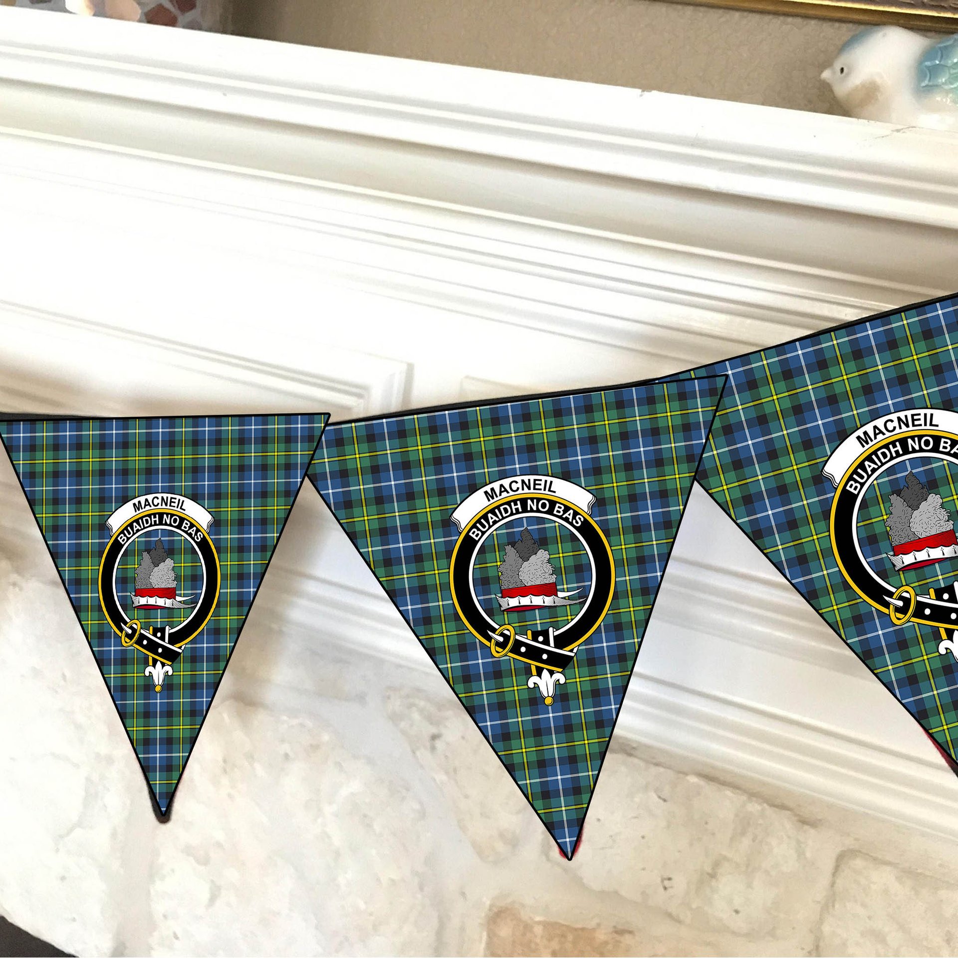 ScotsTee Shop Scottish MacNeill Of Barra Ancient Crest Tartan Triangle Flags Tartan Bunting, Pennants (12pcs)