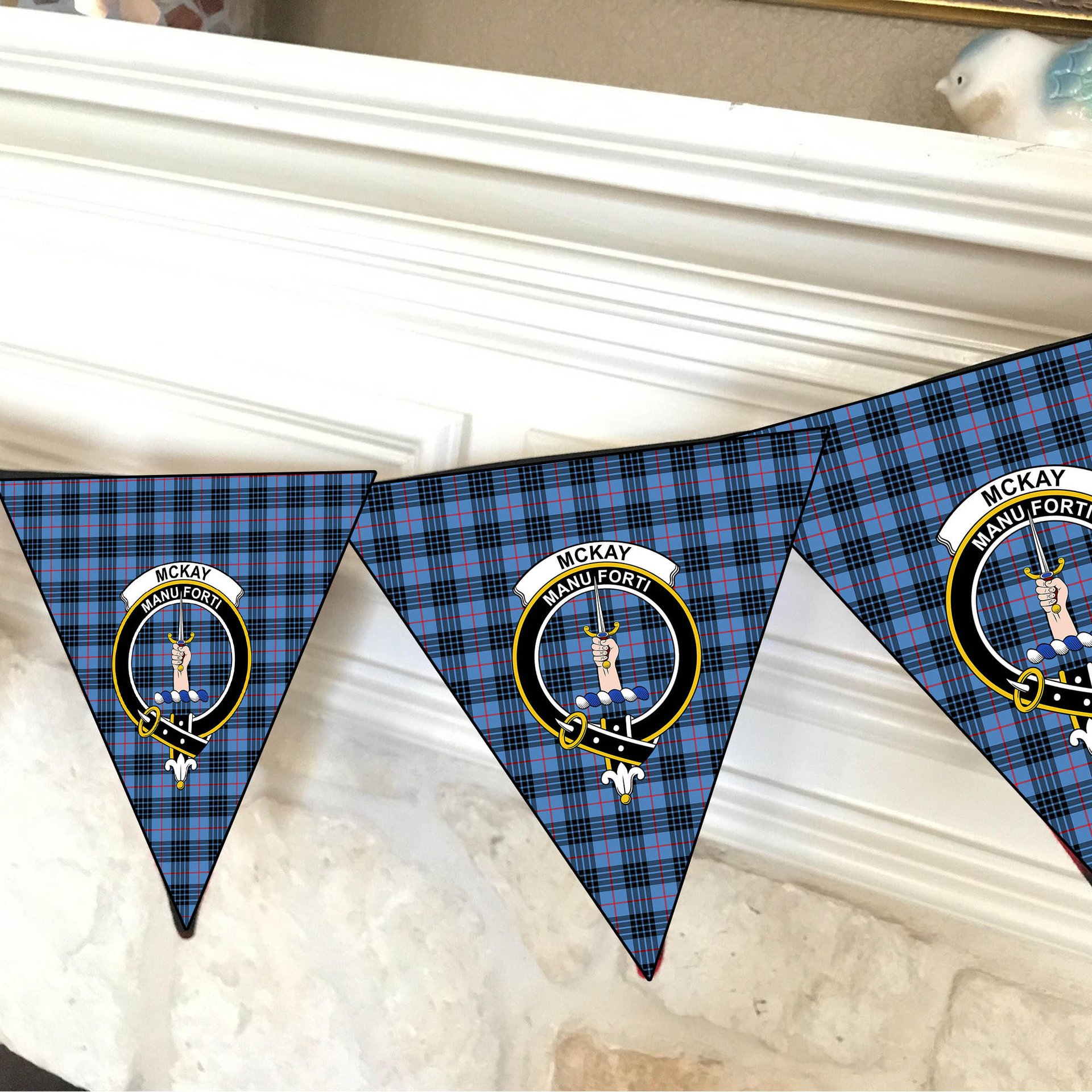 ScotsTee Shop Scottish McKay Blue Crest Tartan Triangle Flags Tartan Bunting, Pennants (12pcs)