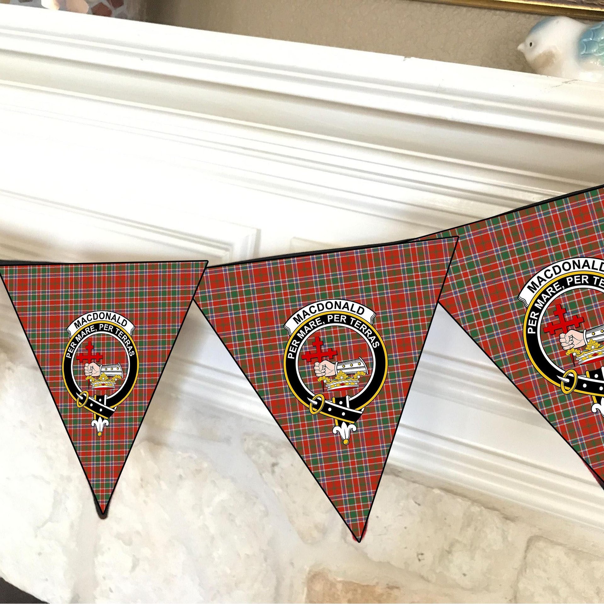 ScotsTee Shop Scottish MacDonald of Lochmaddy Ancient Crest Tartan Triangle Flags Tartan Bunting, Pennants (12pcs)