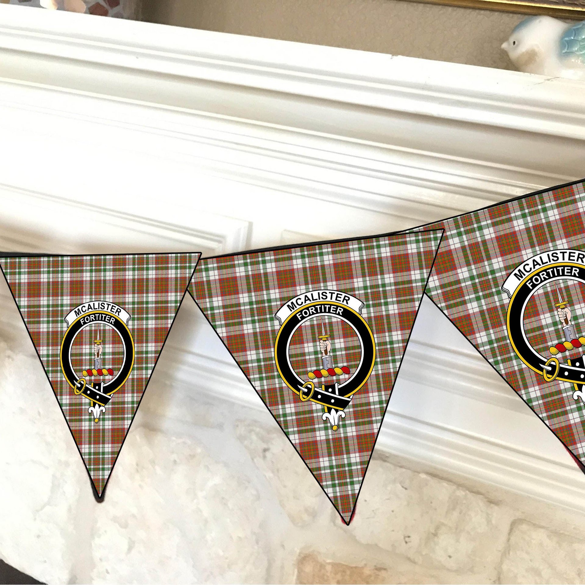 ScotsTee Shop Scottish McAlister Dress Ancient Crest Tartan Triangle Flags Tartan Bunting, Pennants (12pcs)