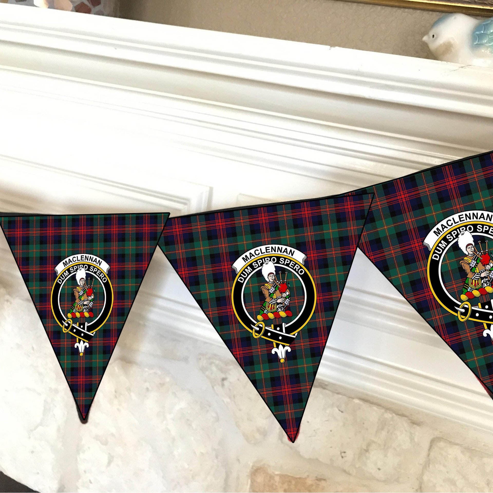 ScotsTee Shop Scottish MacLennan Modern Crest Tartan Triangle Flags Tartan Bunting, Pennants (12pcs)