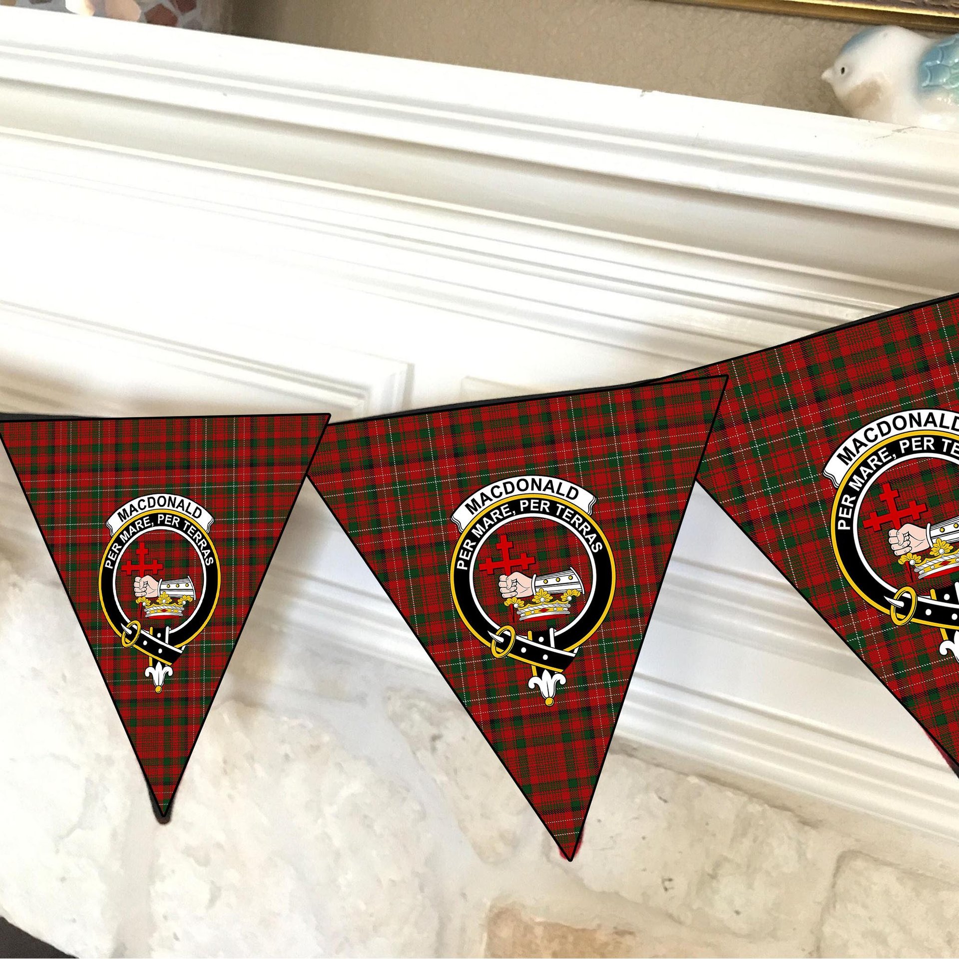 ScotsTee Shop Scottish MacDonald of Staffa 2 Crest Tartan Triangle Flags Tartan Bunting, Pennants (12pcs)