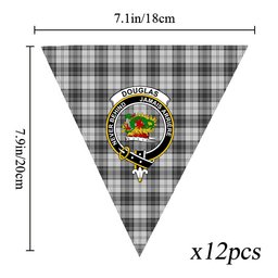 ScotsTee Shop Scottish Douglas Grey Modern Crest Tartan Triangle Flags Tartan Bunting, Pennants (12pcs)