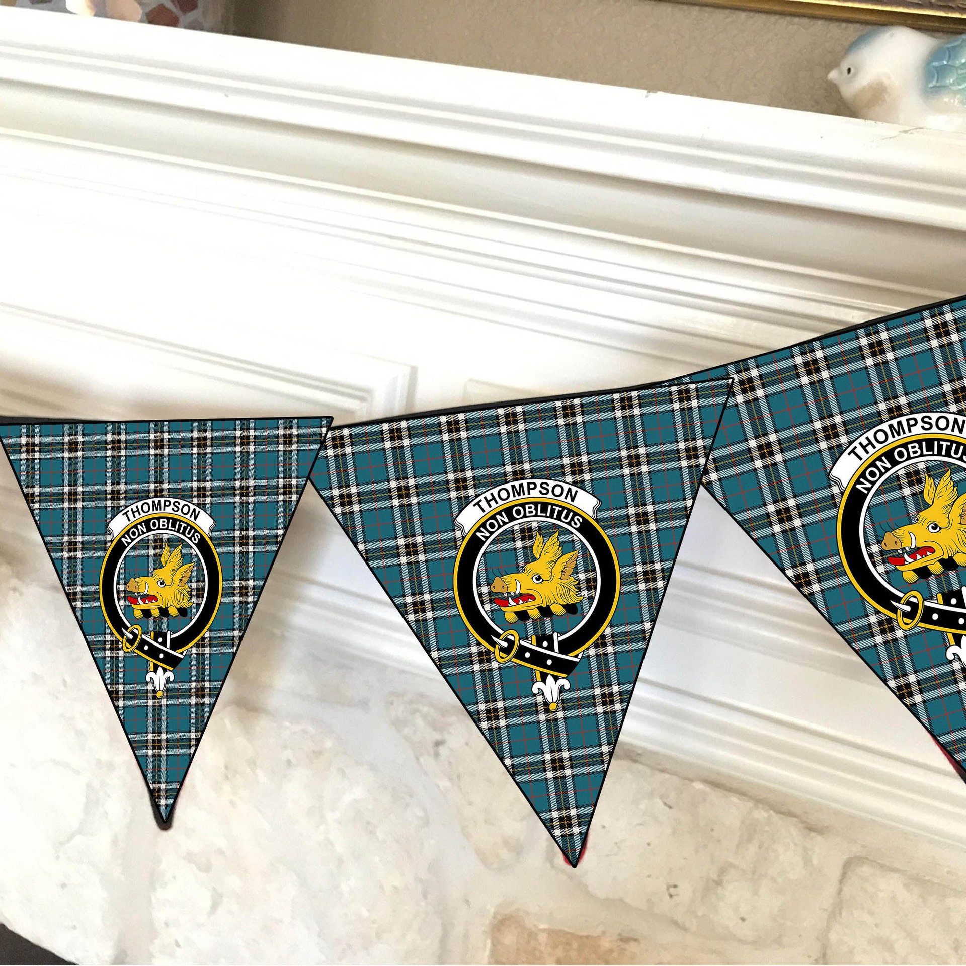 ScotsTee Shop Scottish Thompson Dress Blue Ancient Crest Tartan Triangle Flags Tartan Bunting, Pennants (12pcs)