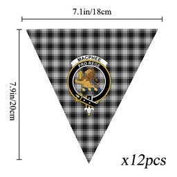 ScotsTee Shop Scottish MacPhee Black and White Crest Tartan Triangle Flags Tartan Bunting, Pennants (12pcs)
