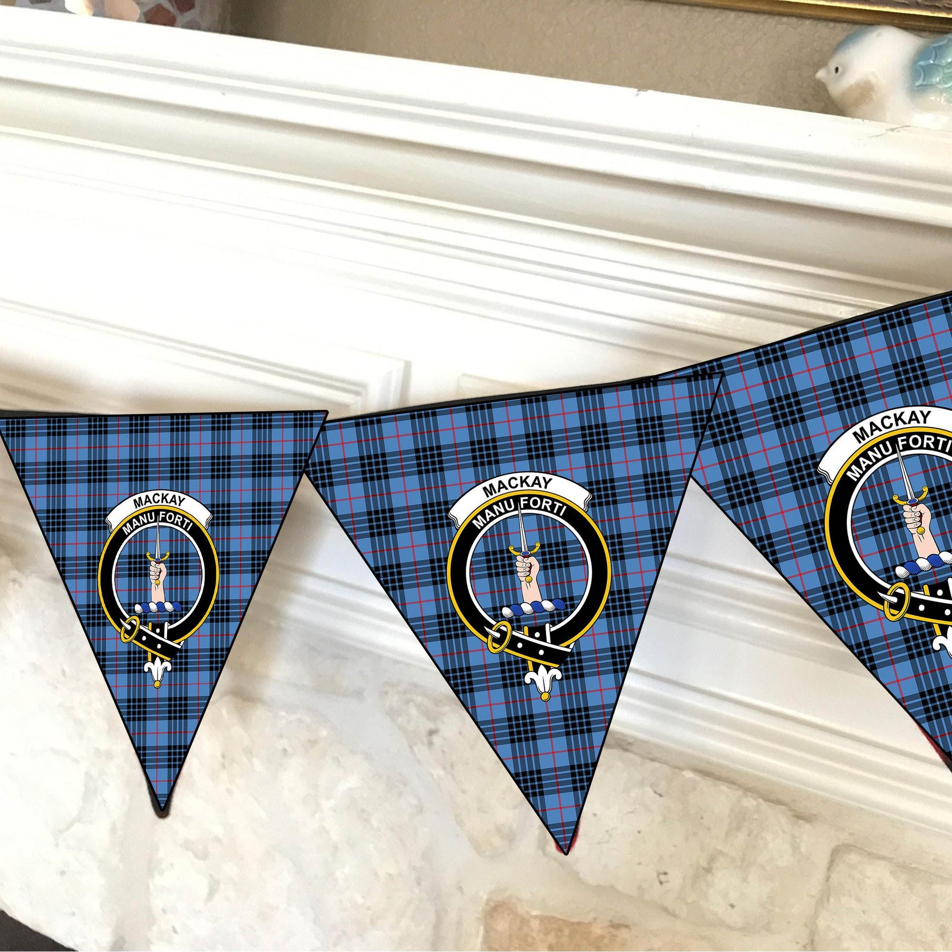 ScotsTee Shop Scottish MacKay Blue Crest Tartan Triangle Flags Tartan Bunting, Pennants (12pcs)