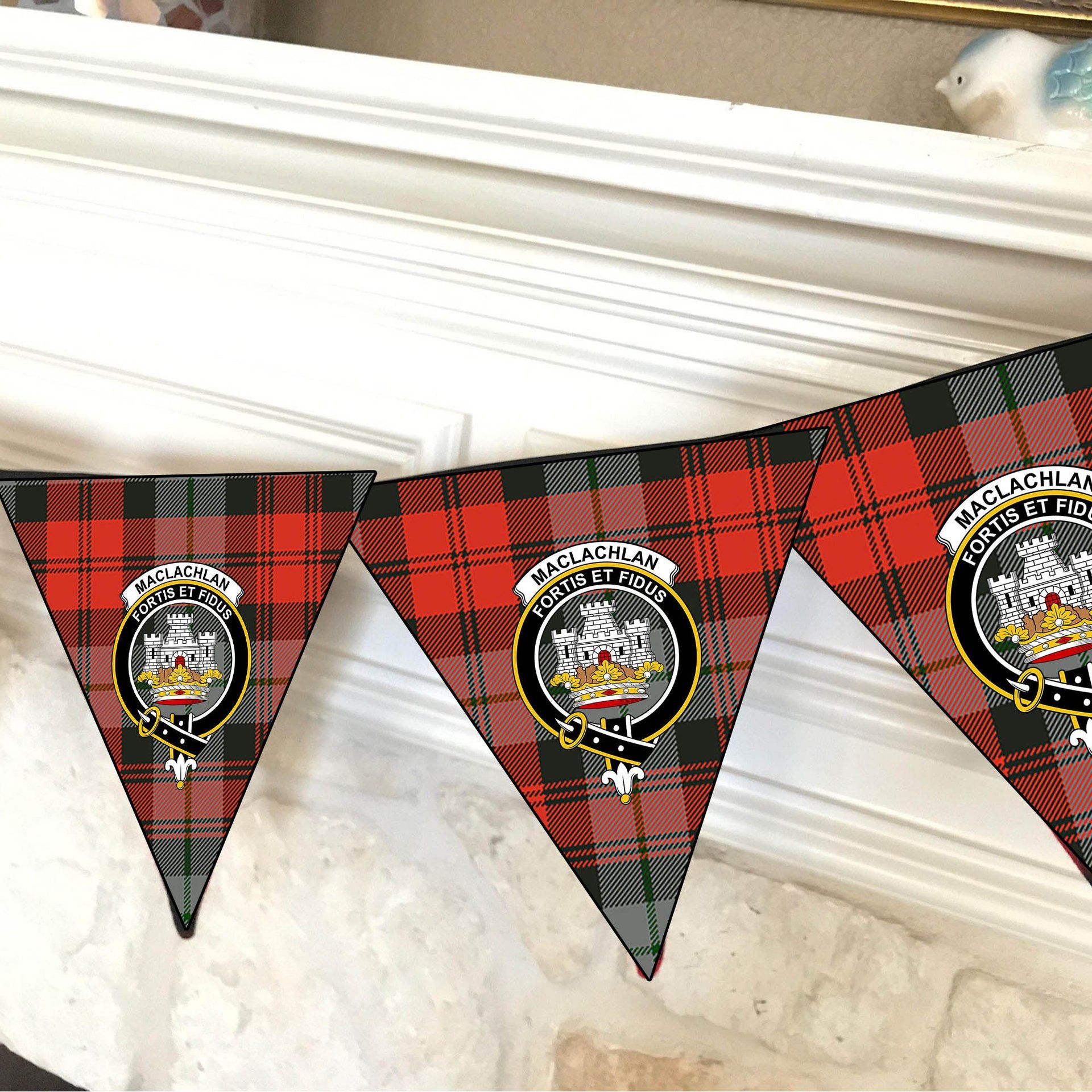 ScotsTee Shop Scottish MacLachlan Weathered Crest Tartan Triangle Flags Tartan Bunting, Pennants (12pcs)