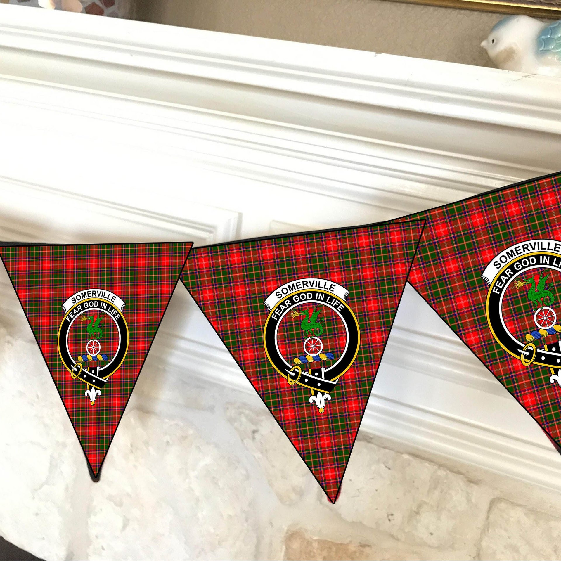 ScotsTee Shop Scottish Somerville Sc Crest Tartan Triangle Flags Tartan Bunting, Pennants (12pcs)