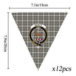 ScotsTee Shop Scottish Scott Black and White Ancient Crest Tartan Triangle Flags Tartan Bunting, Pennants (12pcs)