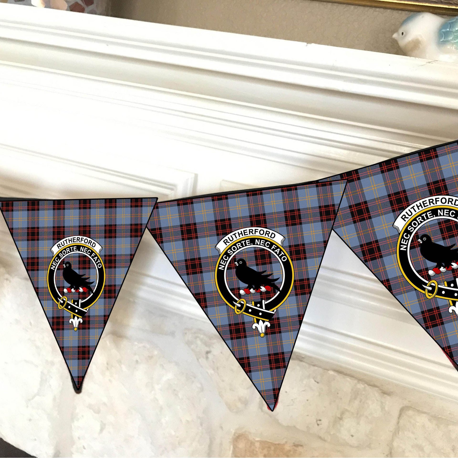 ScotsTee Shop Scottish Rutherford Ancient Crest Tartan Triangle Flags Tartan Bunting, Pennants (12pcs)