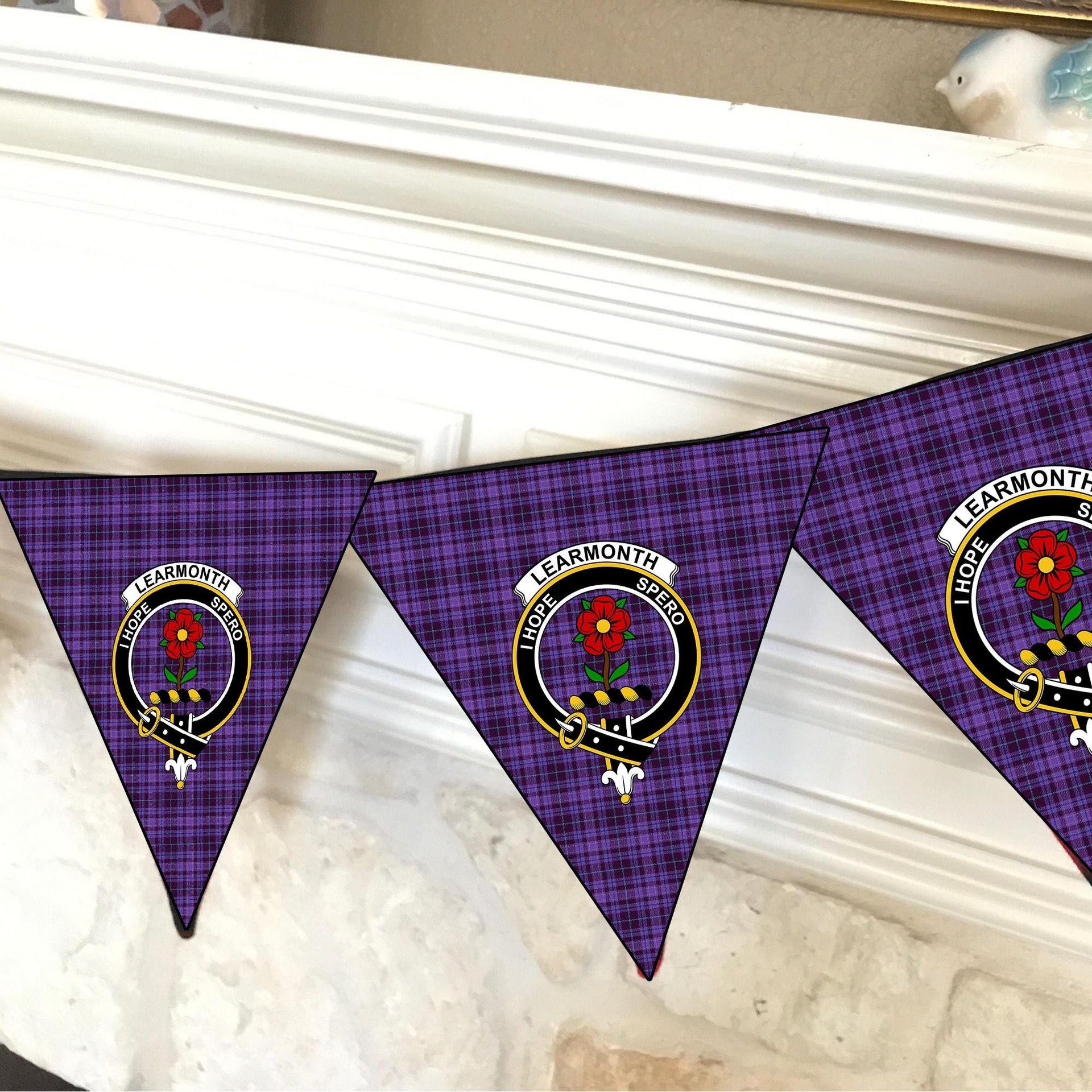 ScotsTee Shop Scottish Learmonth Family Herts Crest Tartan Triangle Flags Tartan Bunting, Pennants (12pcs)