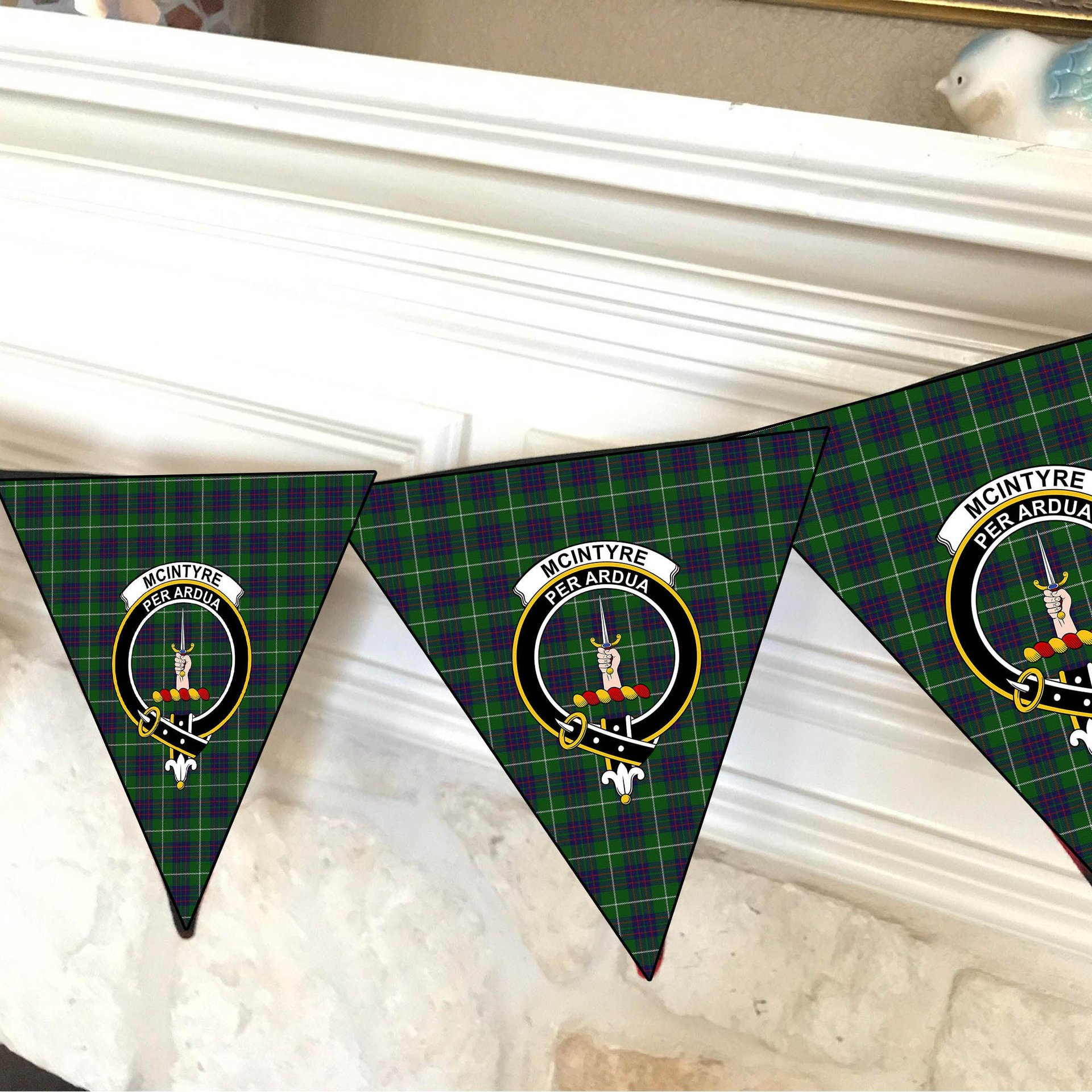 ScotsTee Shop Scottish McIntyre Hunting Crest Tartan Triangle Flags Tartan Bunting, Pennants (12pcs)