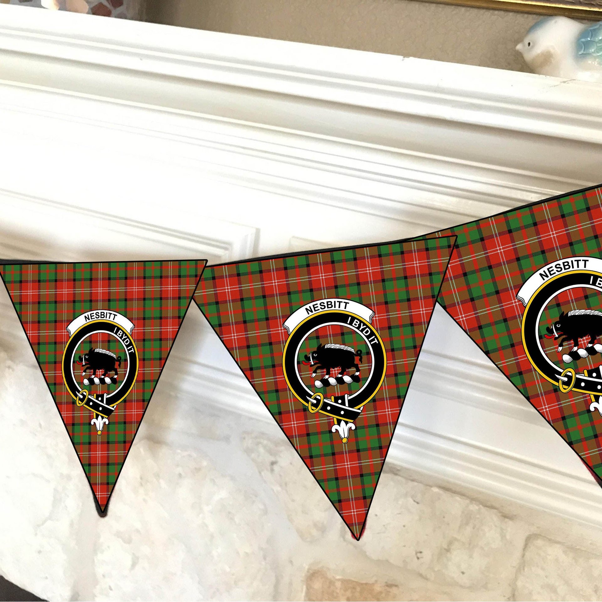 ScotsTee Shop Scottish Nesbitt Ancient Crest Tartan Triangle Flags Tartan Bunting, Pennants (12pcs)